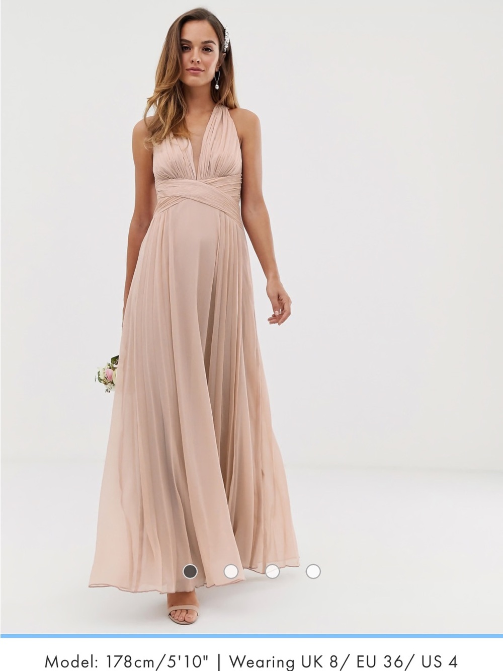 ASOS DESIGN Bridesmaid Ruched Bodice Drape Maxi Dress with Wrap Waist